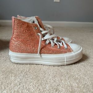Orange sparkly platform converse